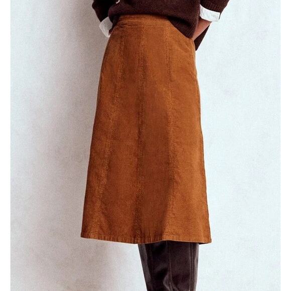 Boden Joy Corduroy A-Line Midi Skirt in Ginger Brown Size 8L NWT - Picture 1 of 12